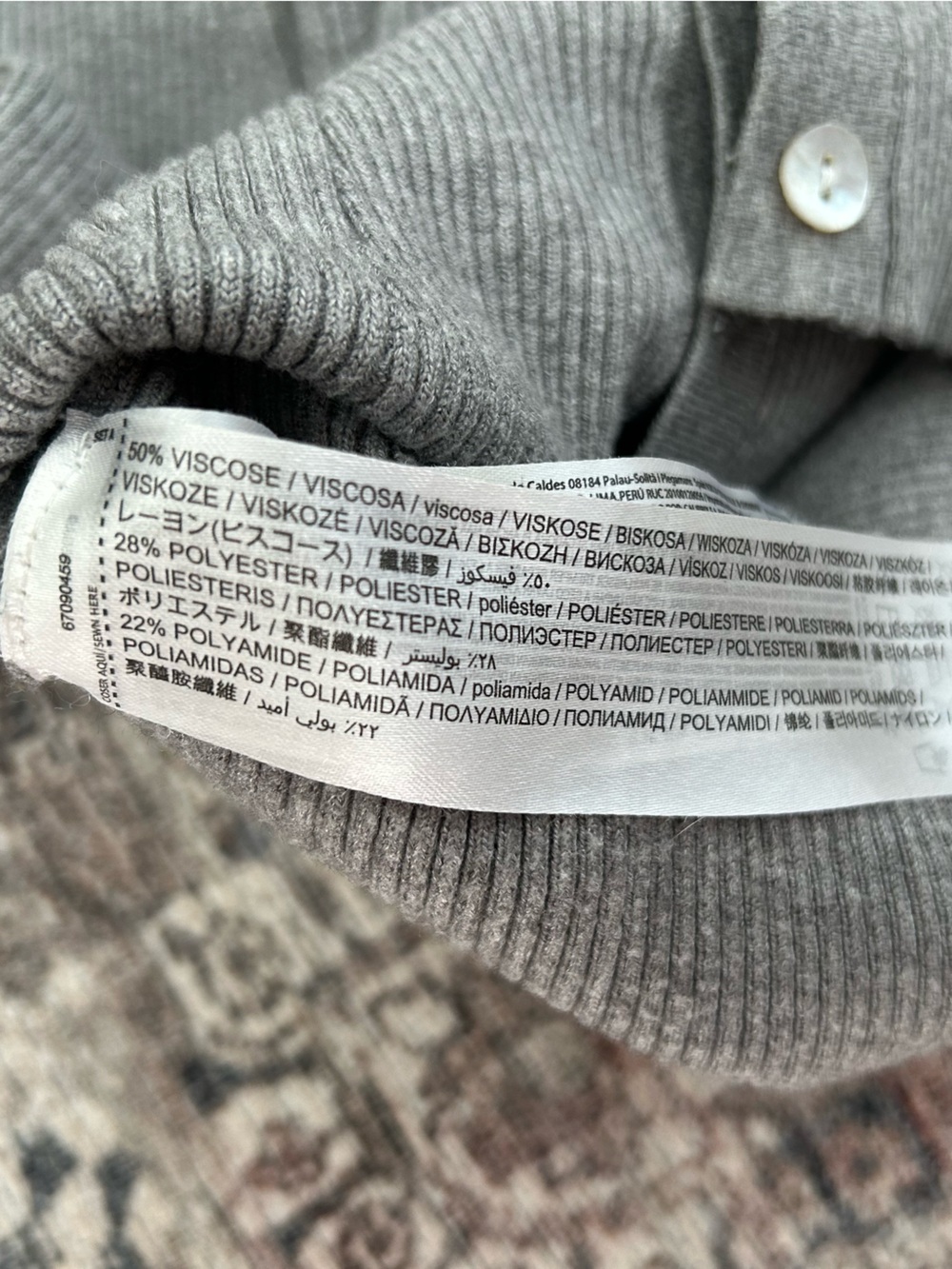 Mango Ribbed V-Neck Button-Front Sweater - Gray - Picture 2 of 4